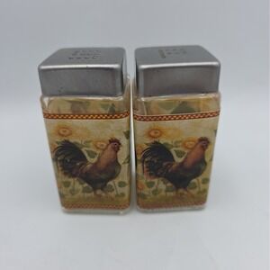 Grant Howard Rooster Glass Salt Pepper Shakers Farmhouse Sunflowers Cottagecore